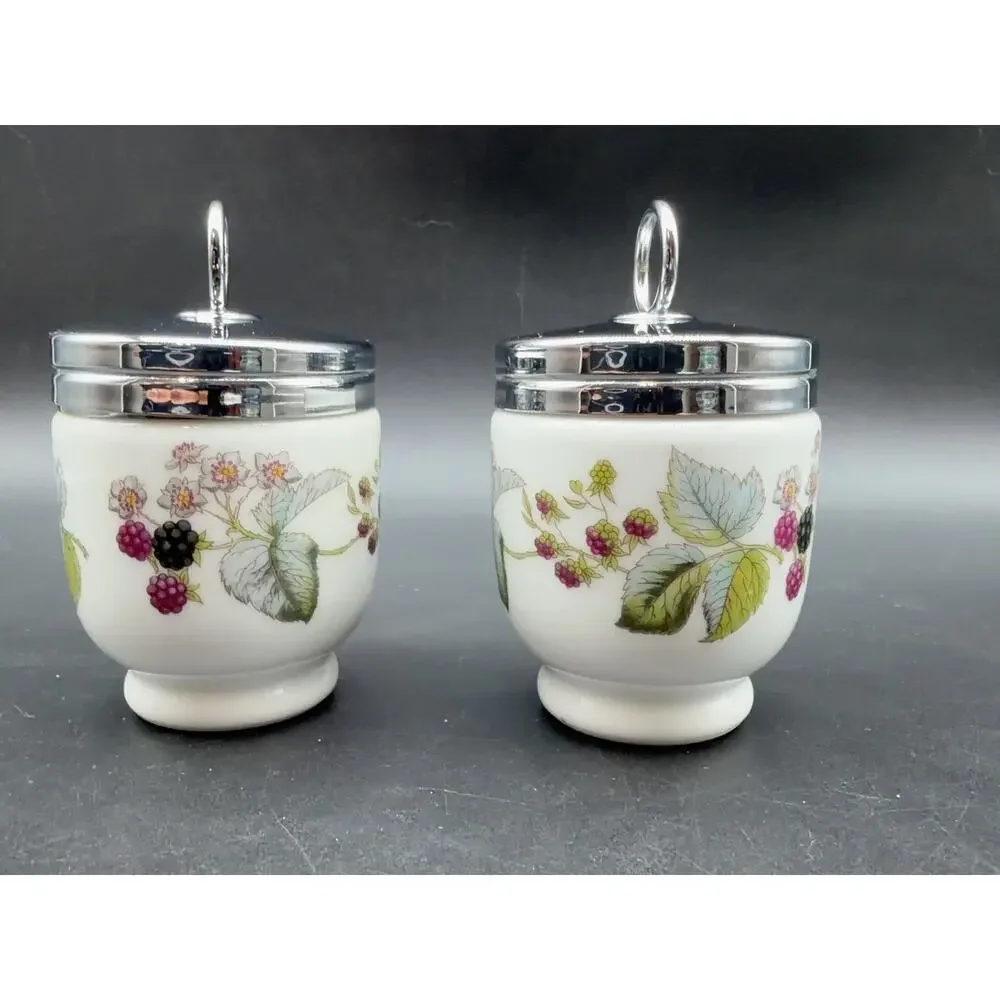 Royal Worcester Egg Coddlers Pair Lavinia Blackberry Porcelain England Vintage